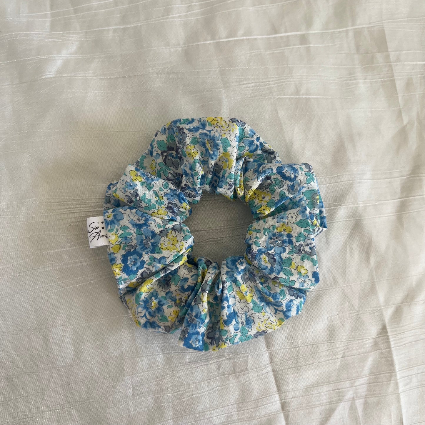 Chouchou Scrunchie en coton Aquarelle Bleu