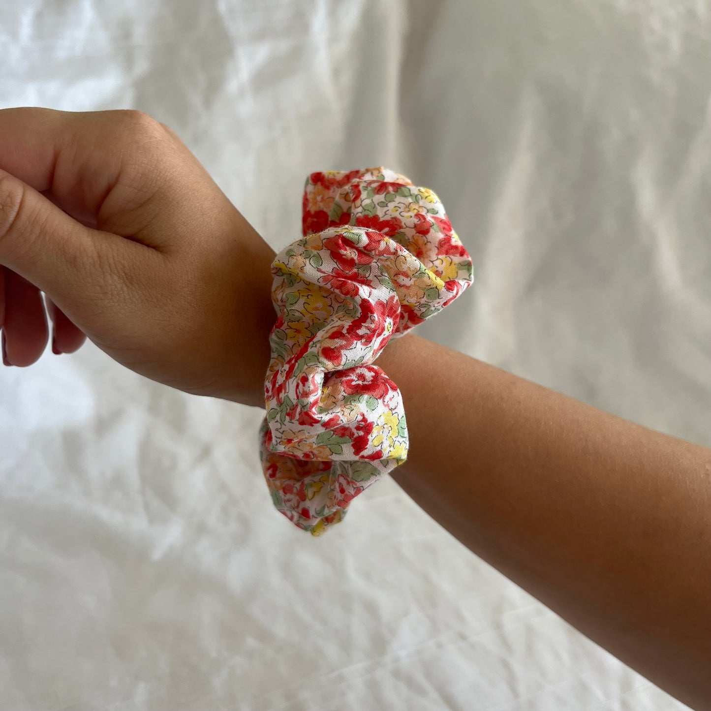 Chouchou Scrunchie en coton Aquarelle rouge