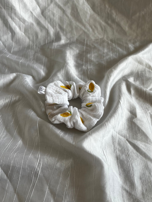 Chouchou Scrunchie en gaze Citron Brodé 🍋
