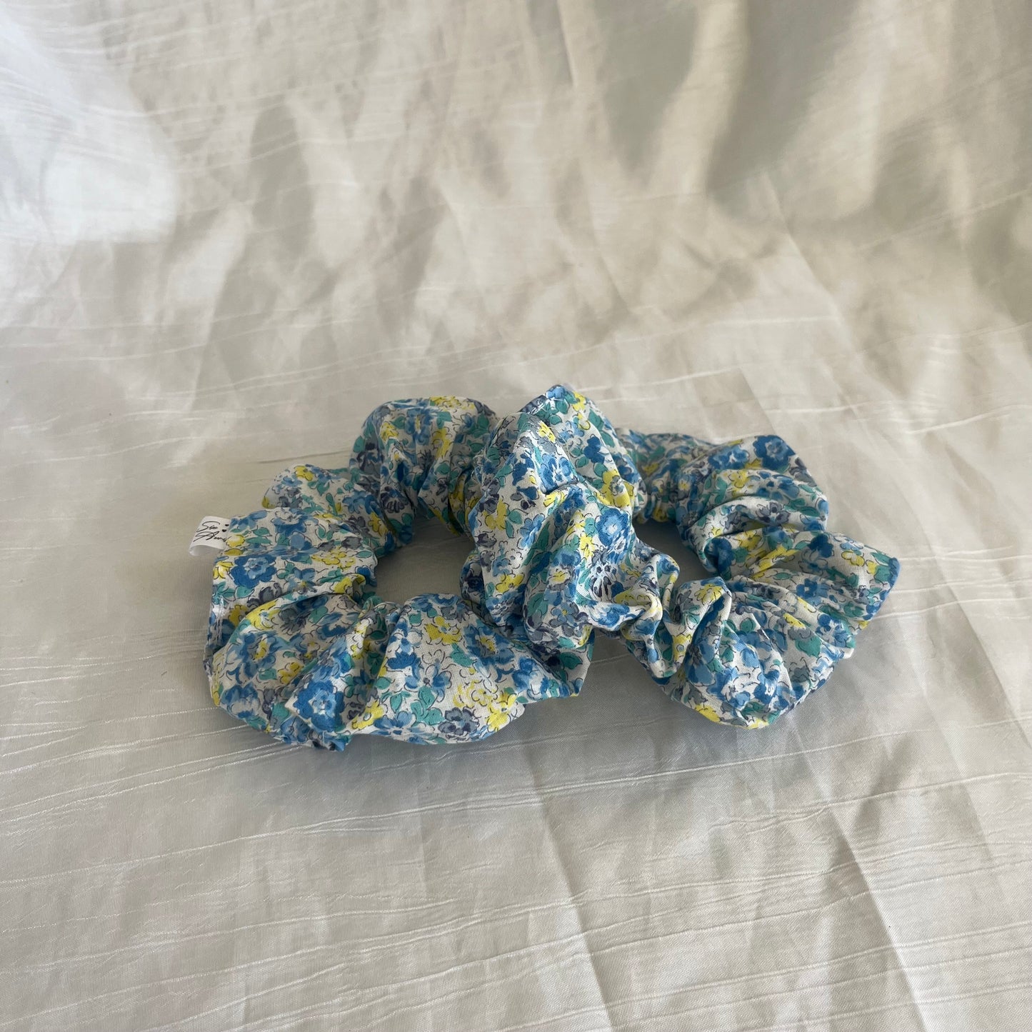 Chouchou Scrunchie en coton Aquarelle Bleu