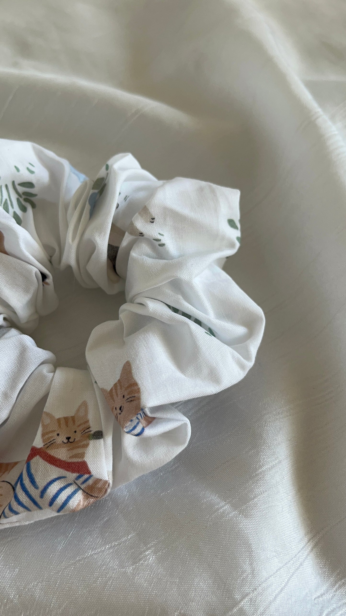 Chouchou Scrunchie en coton Chat