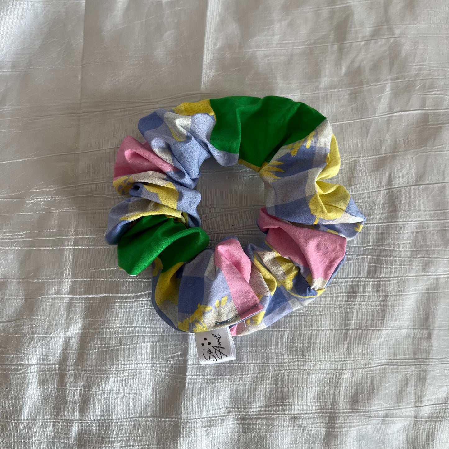 Chouchou Scrunchie en coton Patchwork pastel