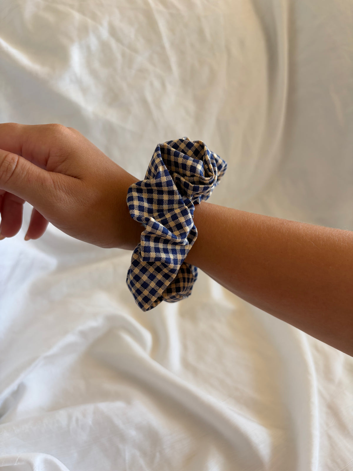 Chouchou Scrunchie en coton Rentré rayé bleu