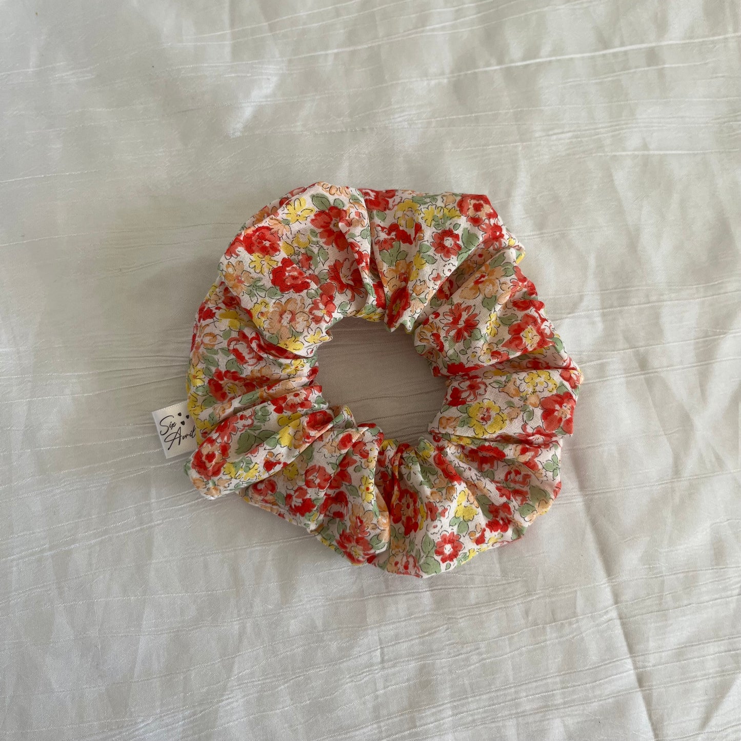 Chouchou Scrunchie en coton Aquarelle rouge