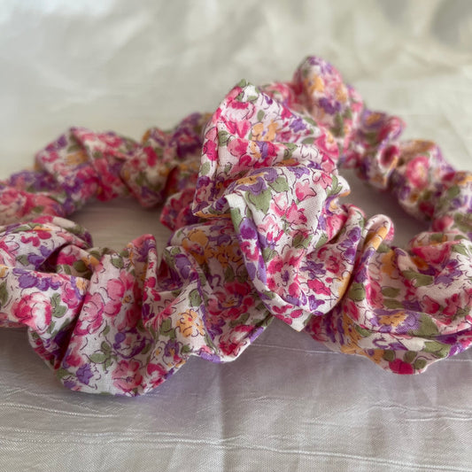 Chouchou Scrunchie en coton Aquarelle rose