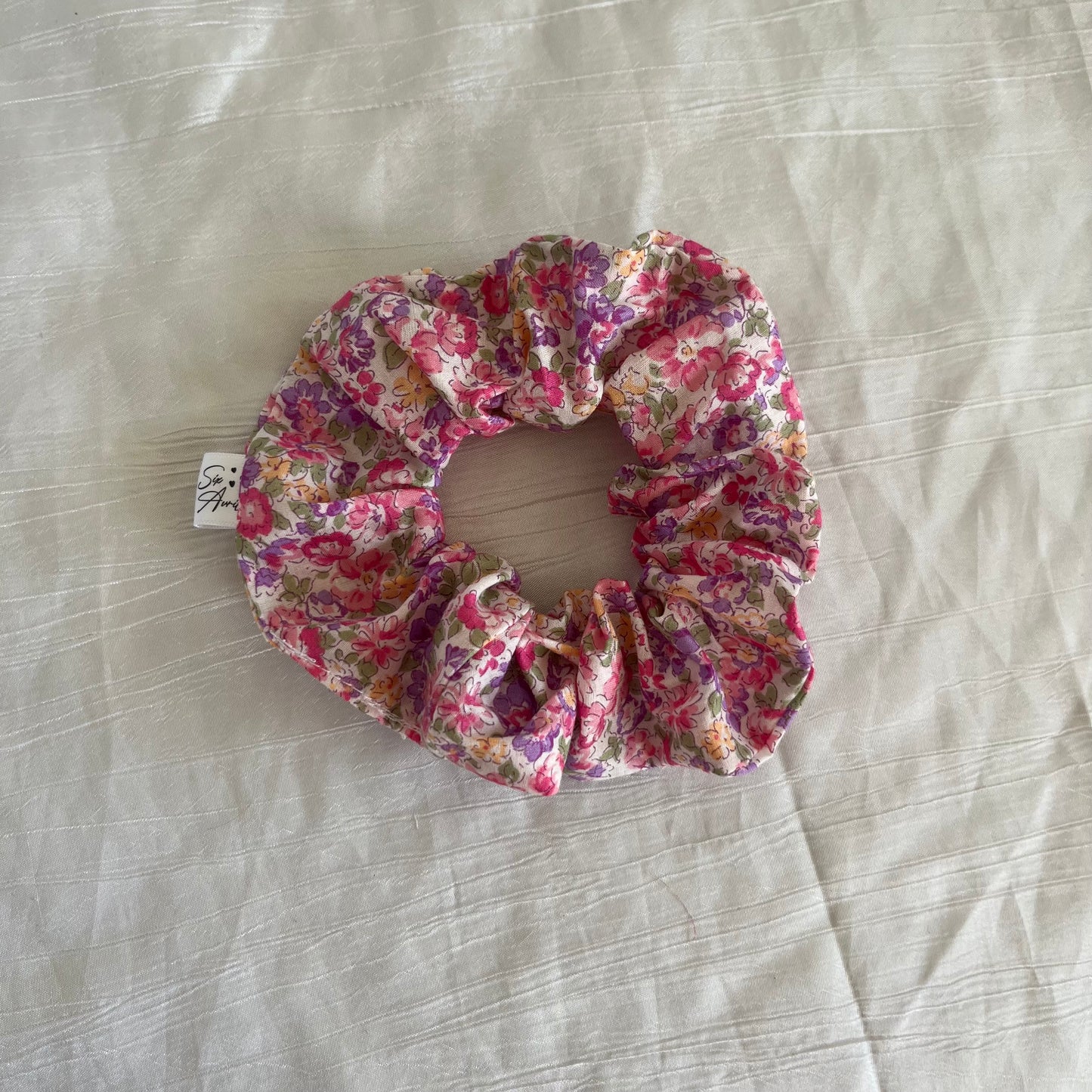 Chouchou Scrunchie en coton Aquarelle rose